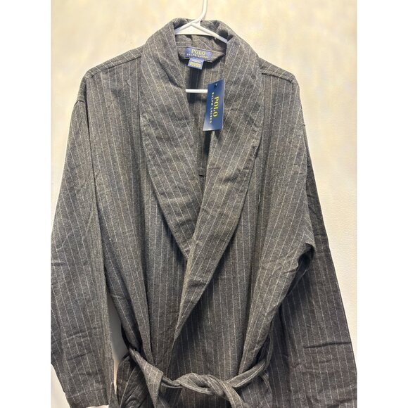 Polo Ralph Lauren Mens Pinstripe Robe S/M Gray 100% Cotton - Picture 2 of 9